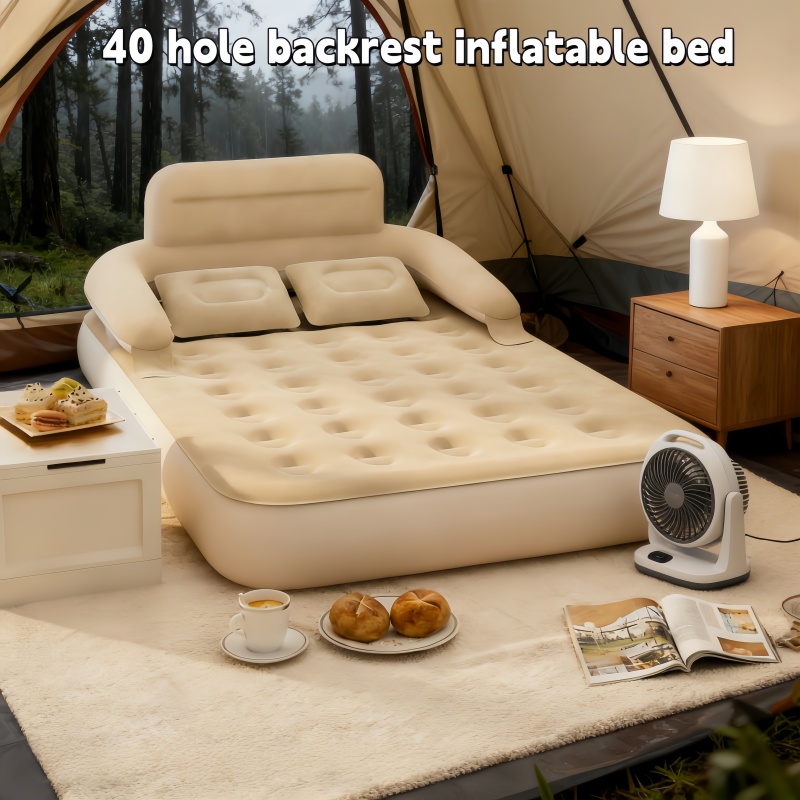 Bed Outdoor Camping - Outdoor-Multifunktions-Zwei-Personen-Camping-Luftbett, tragbares Plüsch-Luftsofa mit Rückenlehne, Luftkissenbett