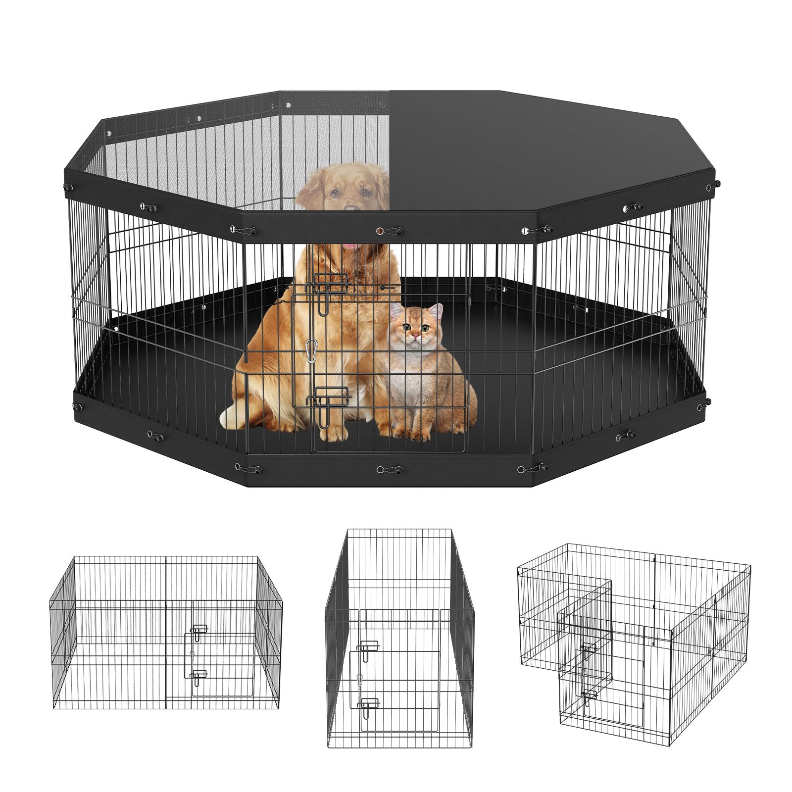 Outdoor Camping Dog Kennel - Hunde-Laufstall, 8-teiliger faltbarer Metall-Hundeauslauf mit Überdachung