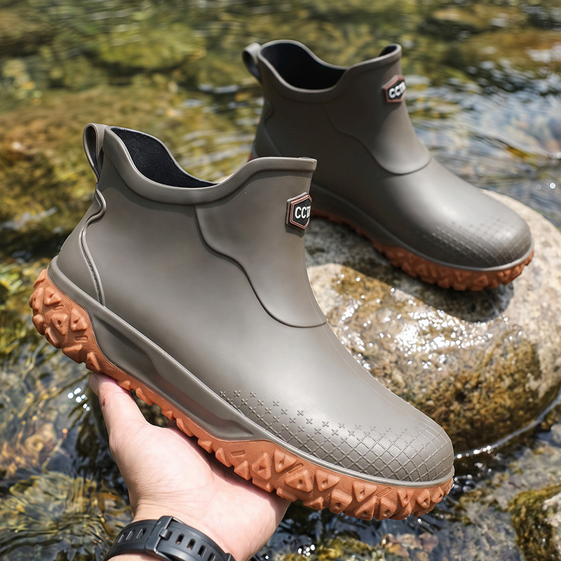 Outdoor Camping On Youtube - Kurze, wasserdichte, rutschfeste Herren-Regenstiefel, Creek-Angelschuhe, verdickte