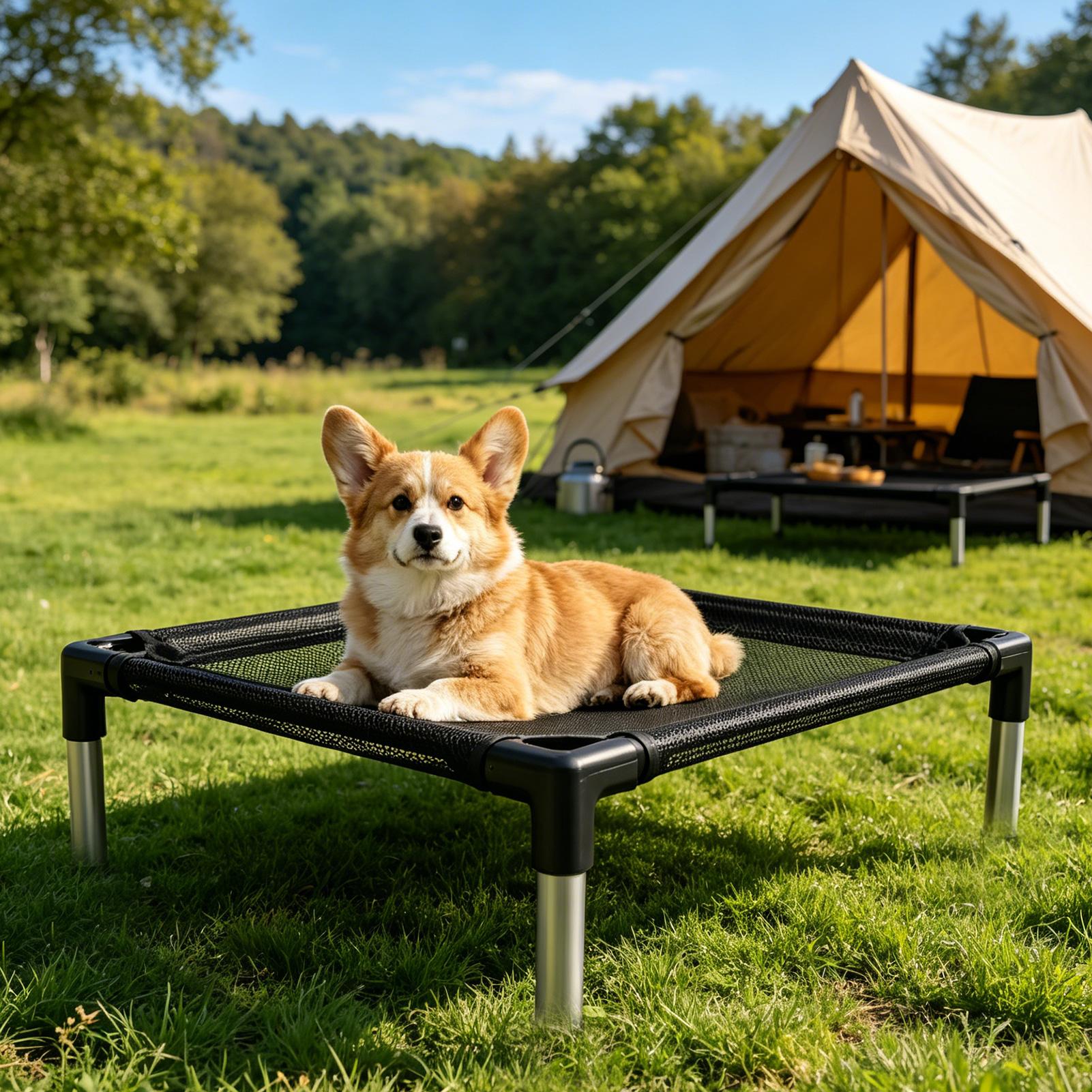 Outdoor Camping Dog Bed - Erhöhtes Hundebett mit atmungsaktivem Netzgewebe, waschbar,